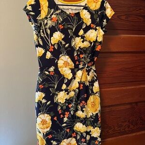 Floral Navy and Yellow Dress